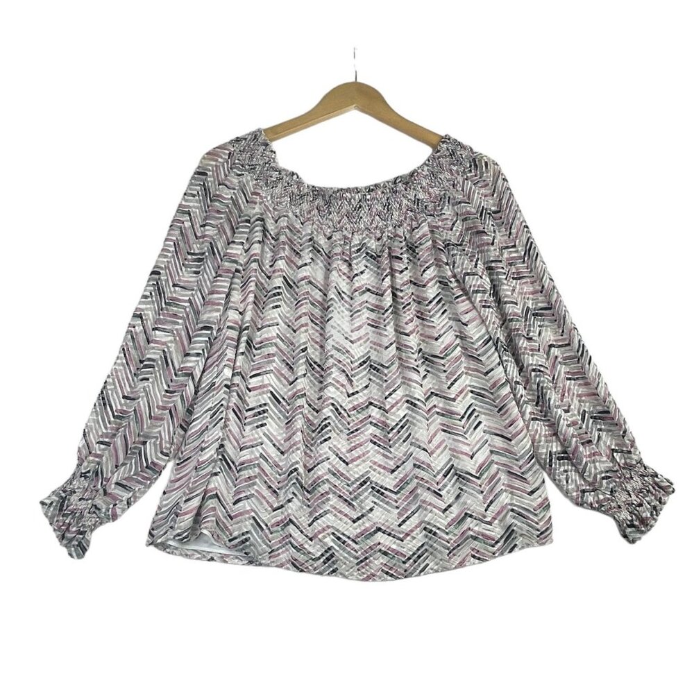 White House Black Market Pink Herringbone Velour Silk Lined Off The Shoulder Top
